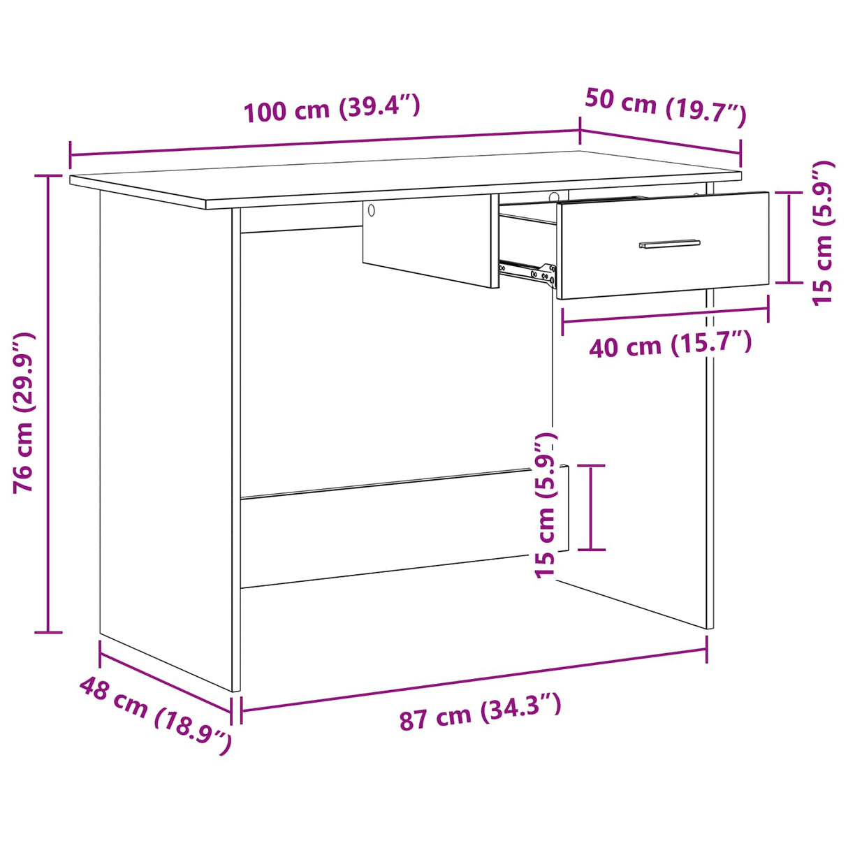 vidaXL Bureau 100x50x76 cm bewerkt hout wit