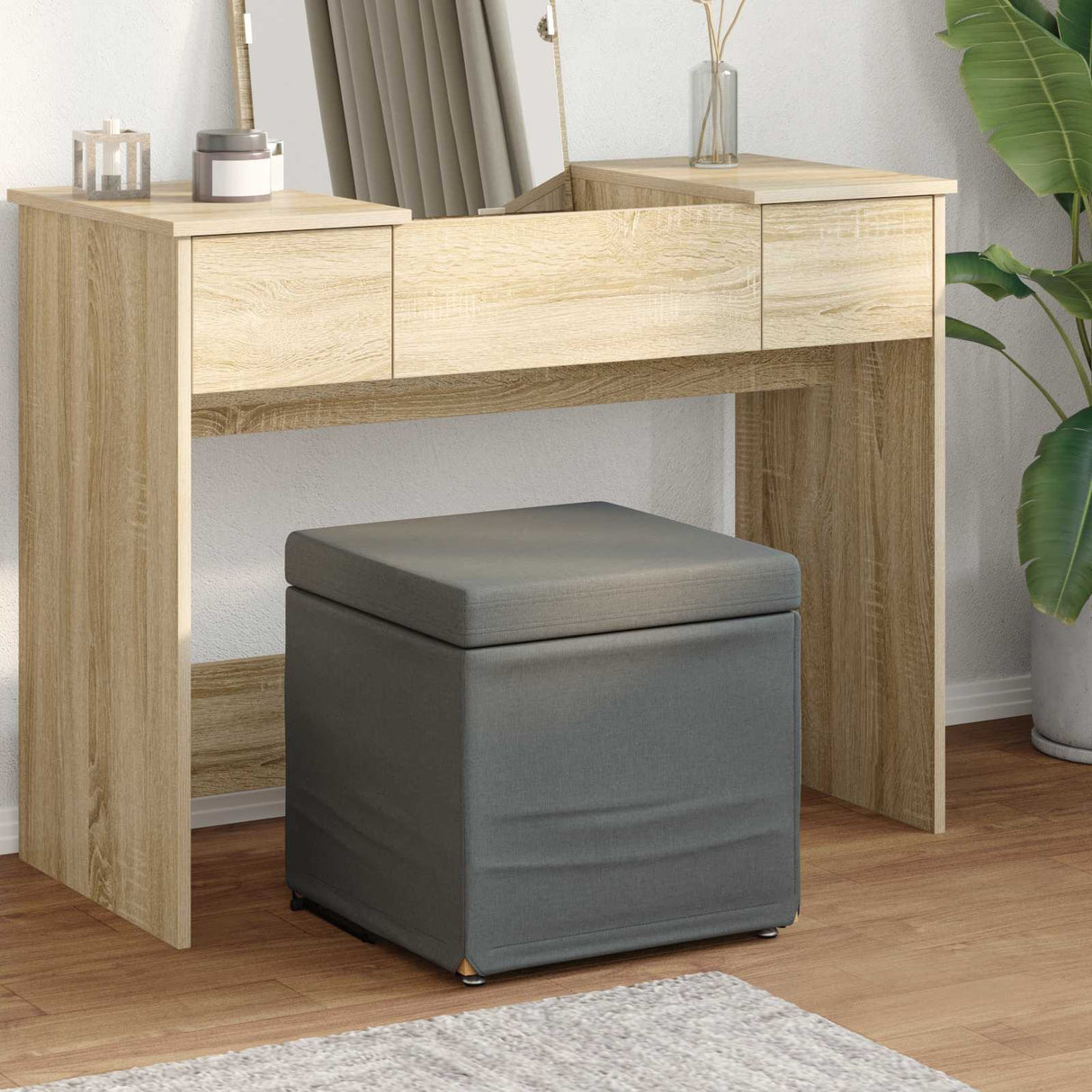 vidaXL Kruk Lichtgrijs 41 x 41 x 40 cm Stof en Geëngineerd Hout