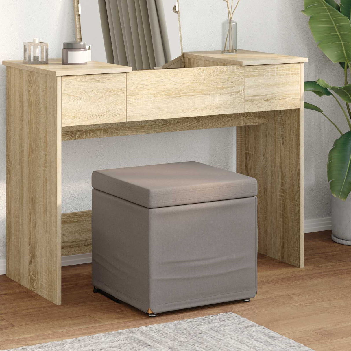 vidaXL Kruk Lichtgrijs 41 x 41 x 40 cm Stof en Geëngineerd Hout