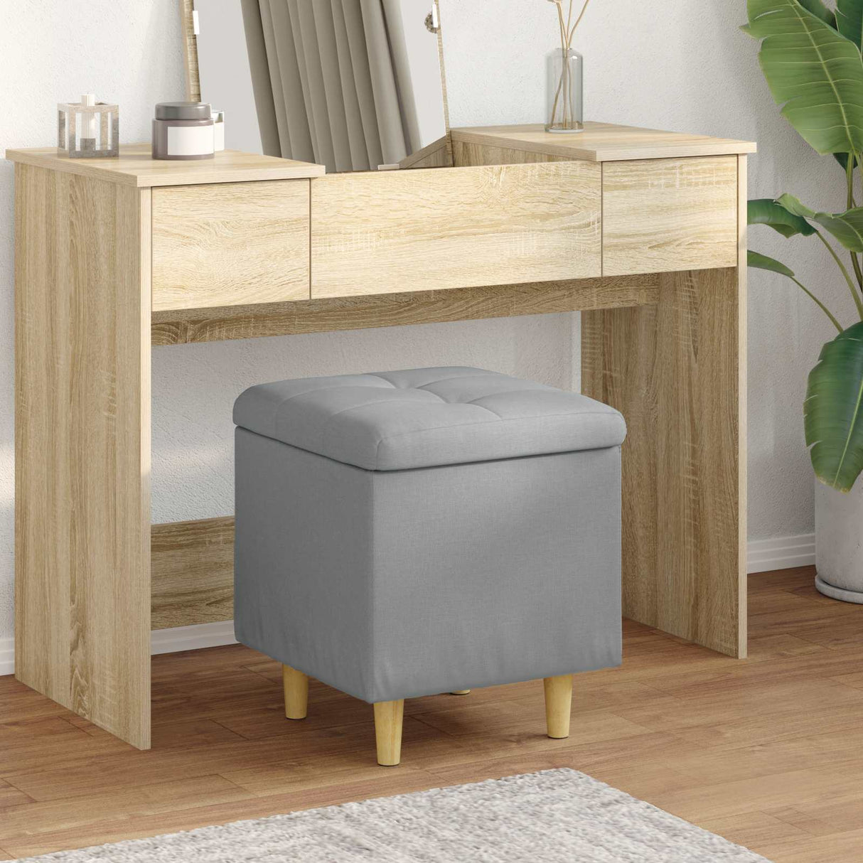 vidaXL Ottoman met opslag met kussen Lichtgrijs 40 x 40 x 45 cm Stof