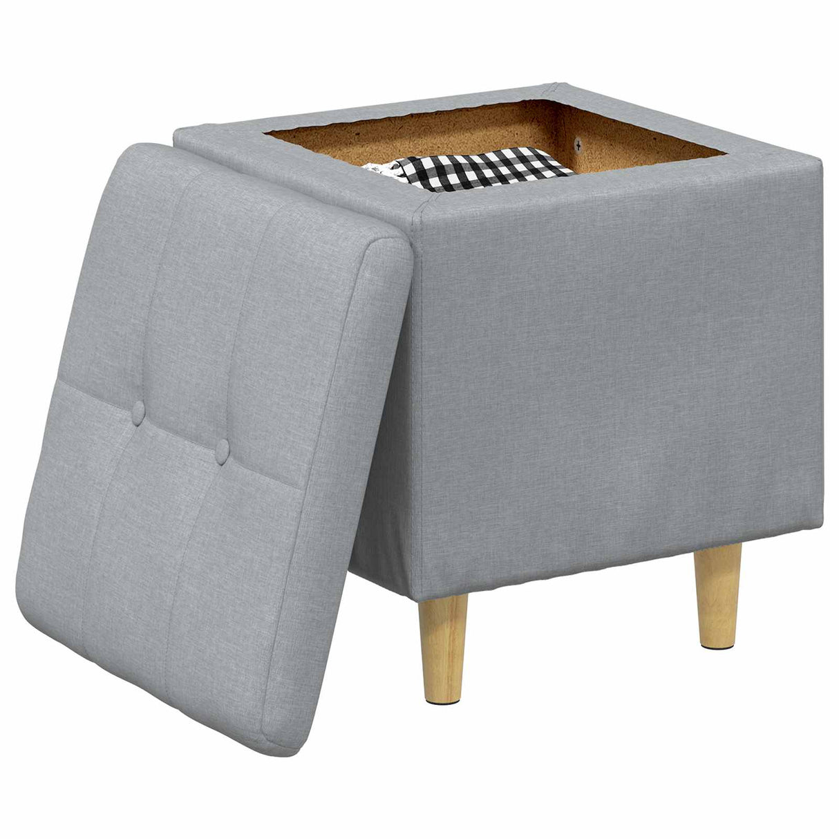 vidaXL Ottoman met opslag met kussen Lichtgrijs 40 x 40 x 45 cm Stof