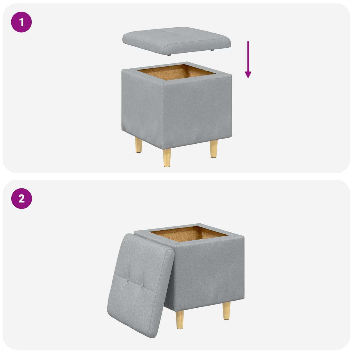 vidaXL Ottoman met opslag met kussen Lichtgrijs 40 x 40 x 45 cm Stof