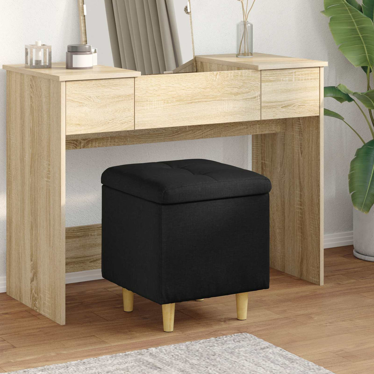 vidaXL Ottoman met opslag met kussen Lichtgrijs 40 x 40 x 45 cm Stof