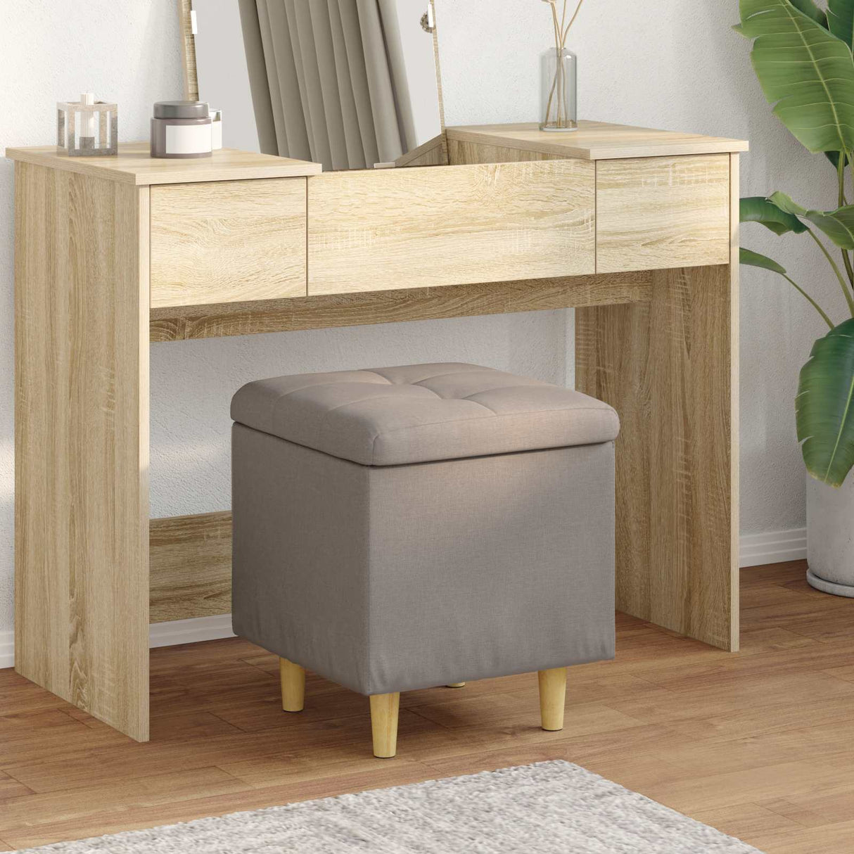 vidaXL Ottoman met opslag met kussen Lichtgrijs 40 x 40 x 45 cm Stof
