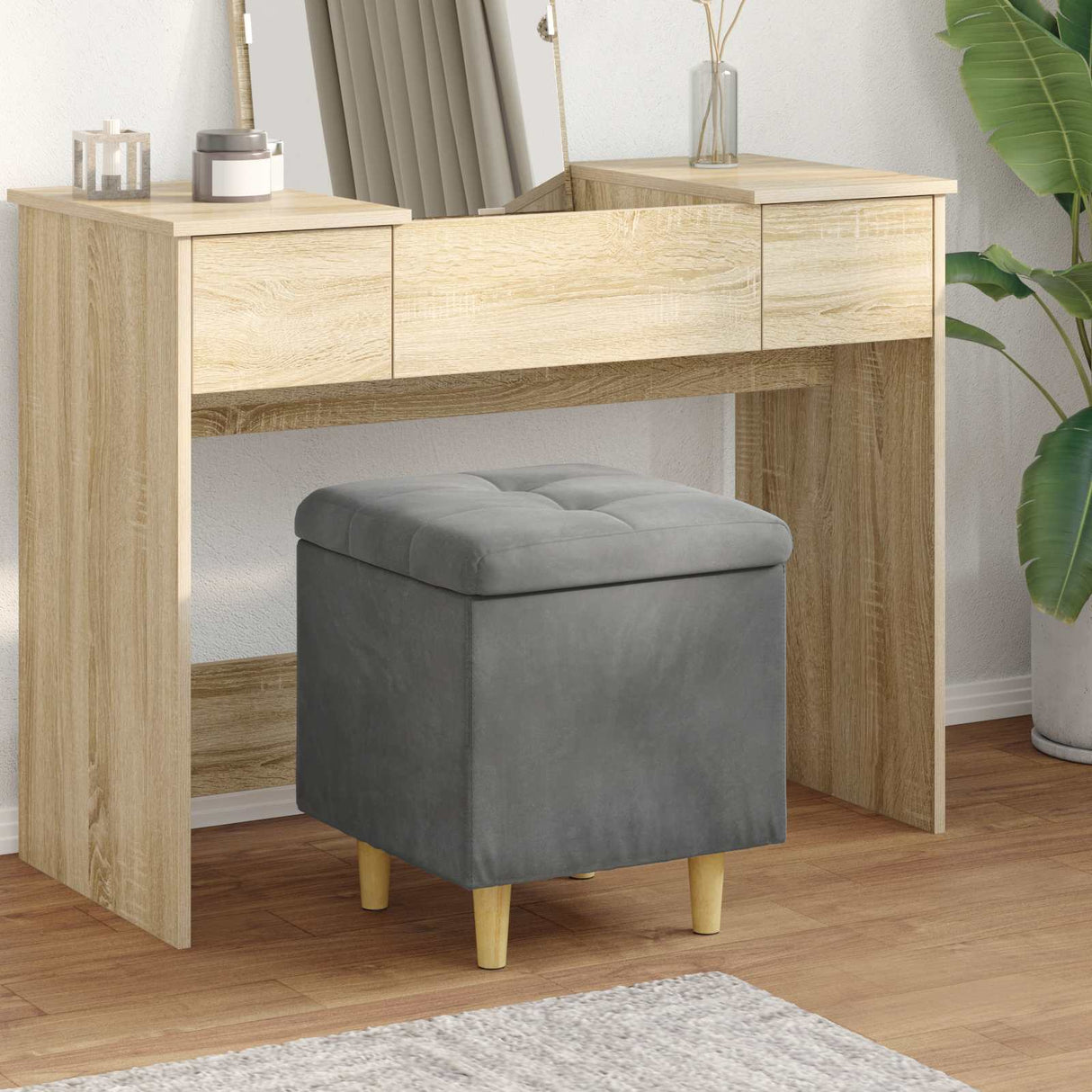 vidaXL Ottoman met opslag met kussen Lichtgrijs 40 x 40 x 45 cm Stof