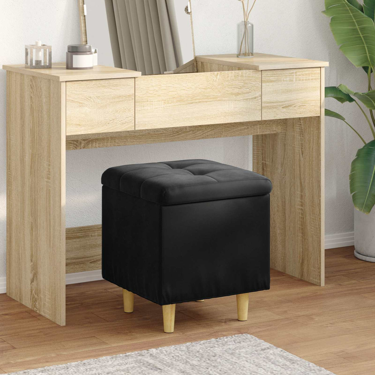 vidaXL Ottoman met opslag met kussen Lichtgrijs 40 x 40 x 45 cm Stof