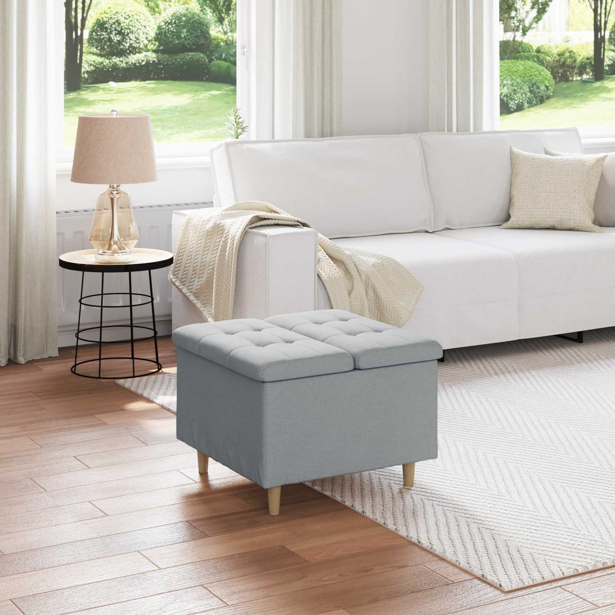 vidaXL Ottoman met opslag met kussen Lichtgrijs 40 x 40 x 45 cm Stof