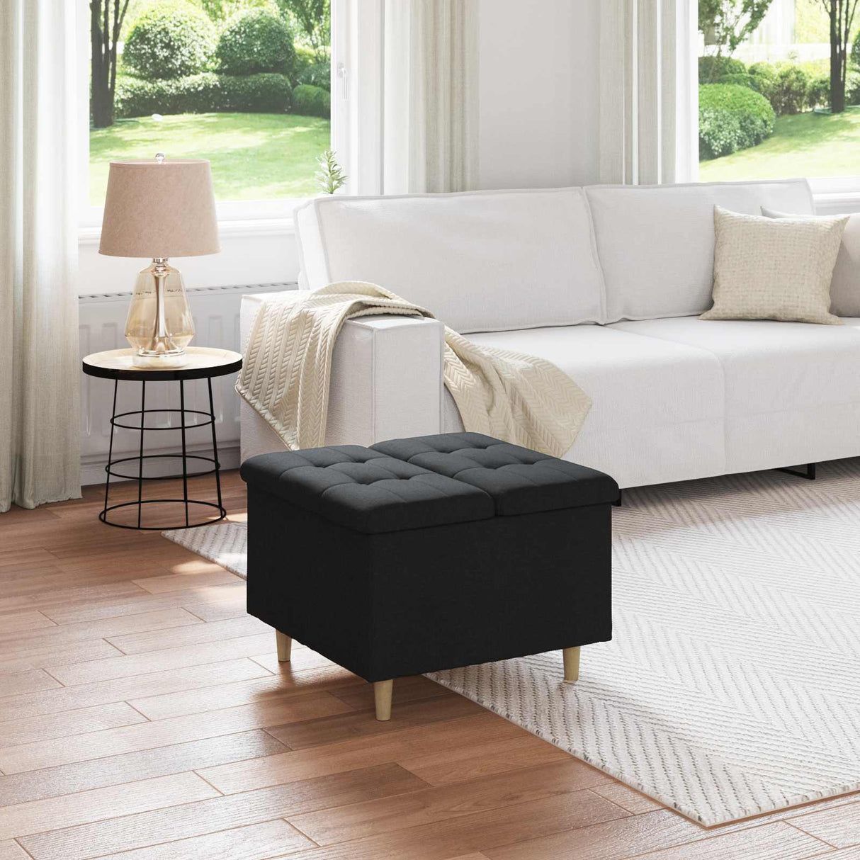 vidaXL Ottoman met opslag met kussen Lichtgrijs 40 x 40 x 45 cm Stof