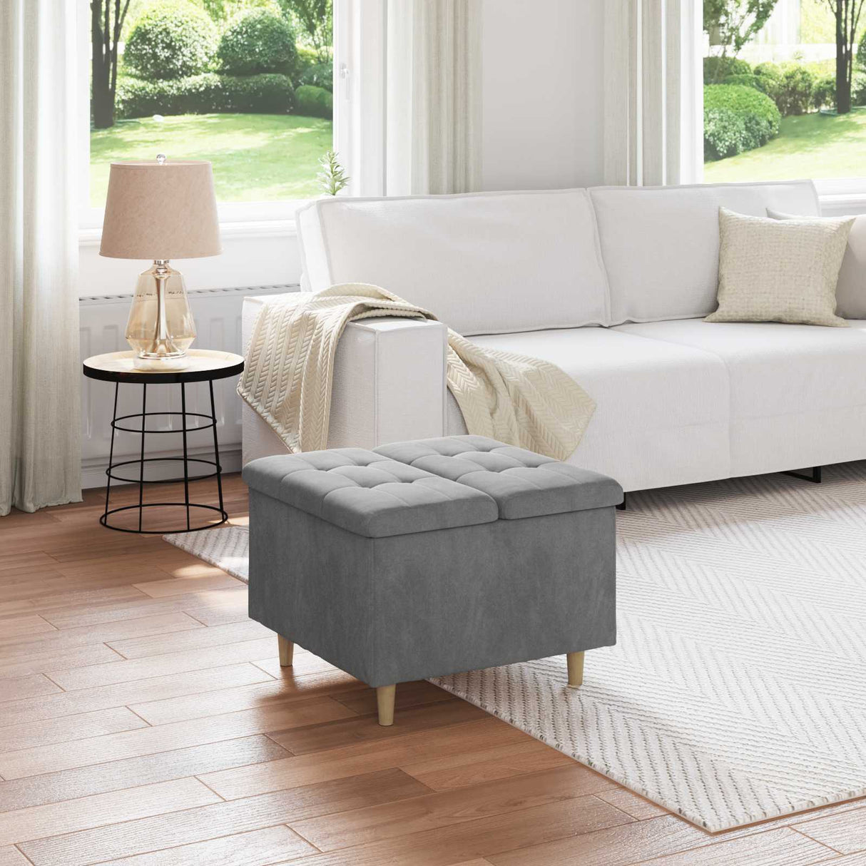 vidaXL Ottoman met opslag met kussen Lichtgrijs 40 x 40 x 45 cm Stof