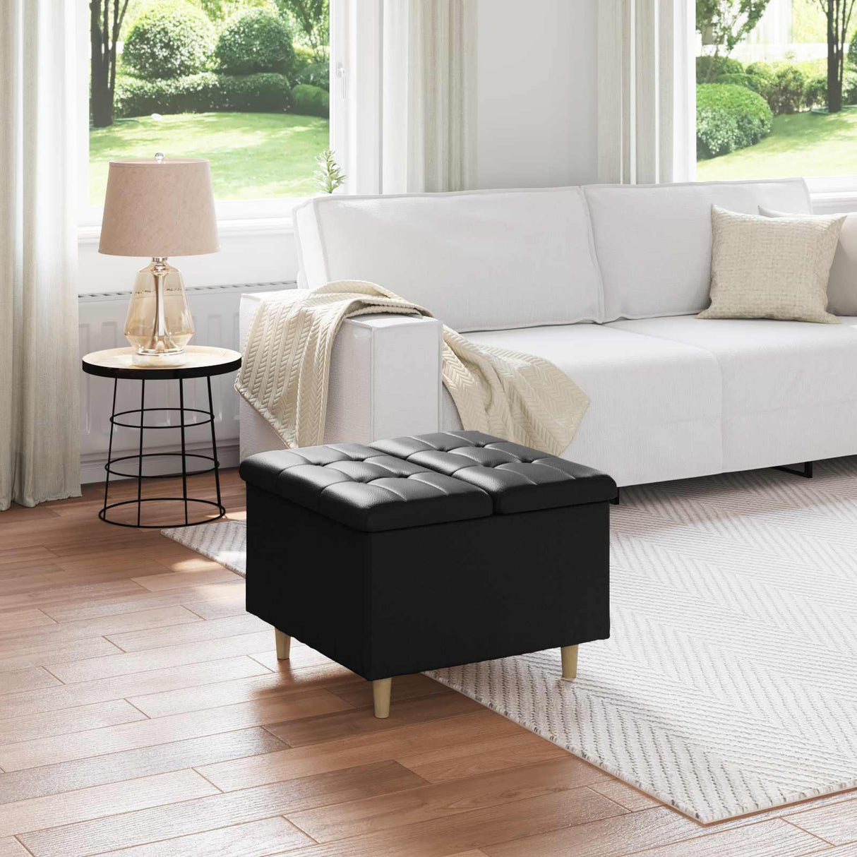 vidaXL Ottoman met opslag met kussen Lichtgrijs 40 x 40 x 45 cm Stof