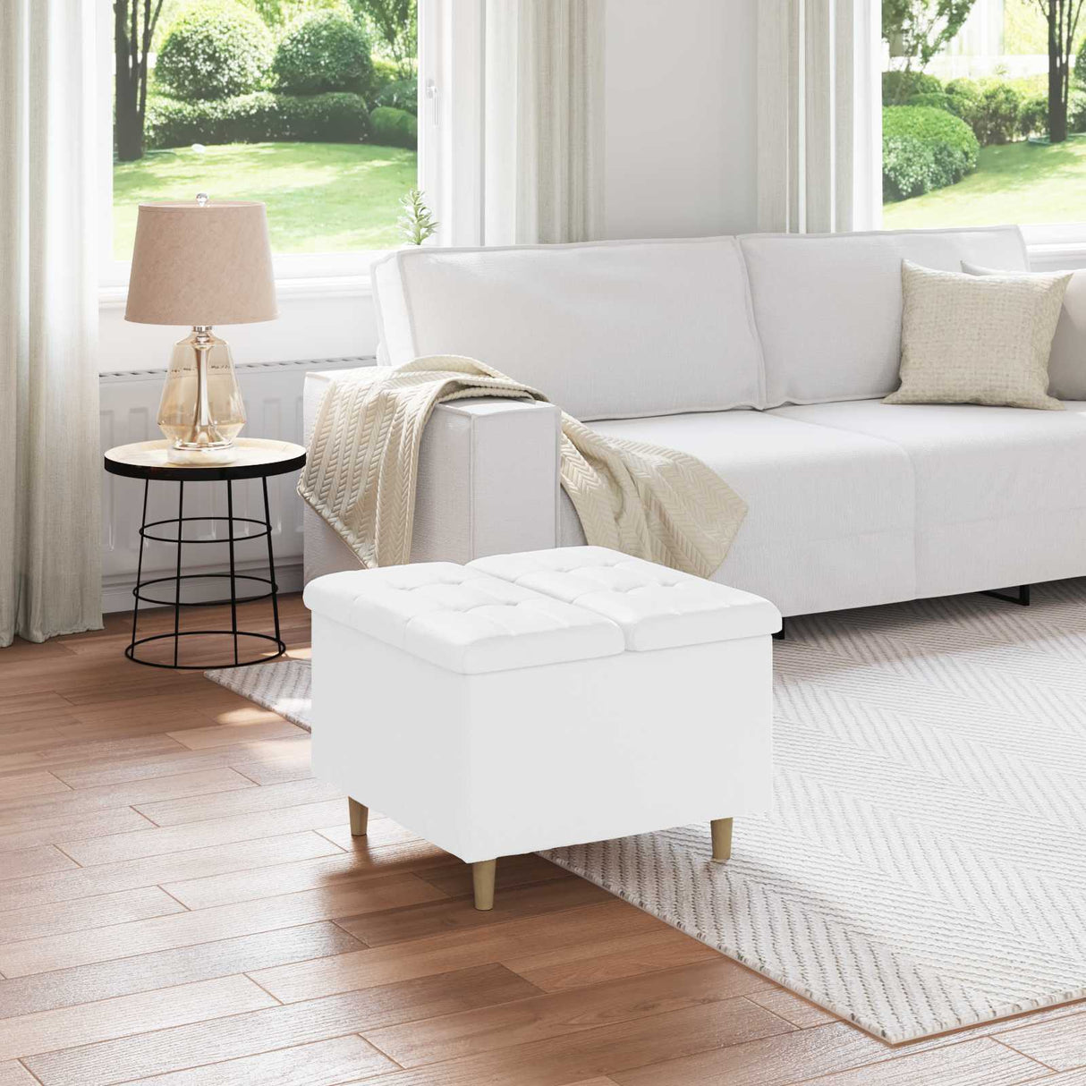 vidaXL Ottoman met opslag met kussen Lichtgrijs 40 x 40 x 45 cm Stof