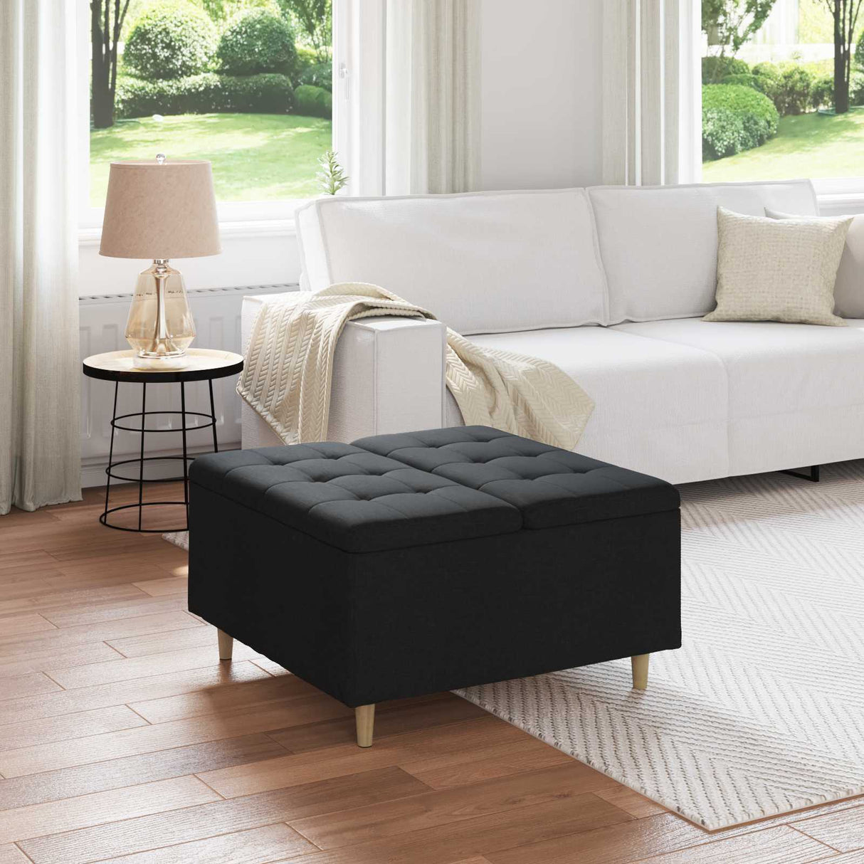 vidaXL Ottoman met opslag met kussen Lichtgrijs 40 x 40 x 45 cm Stof