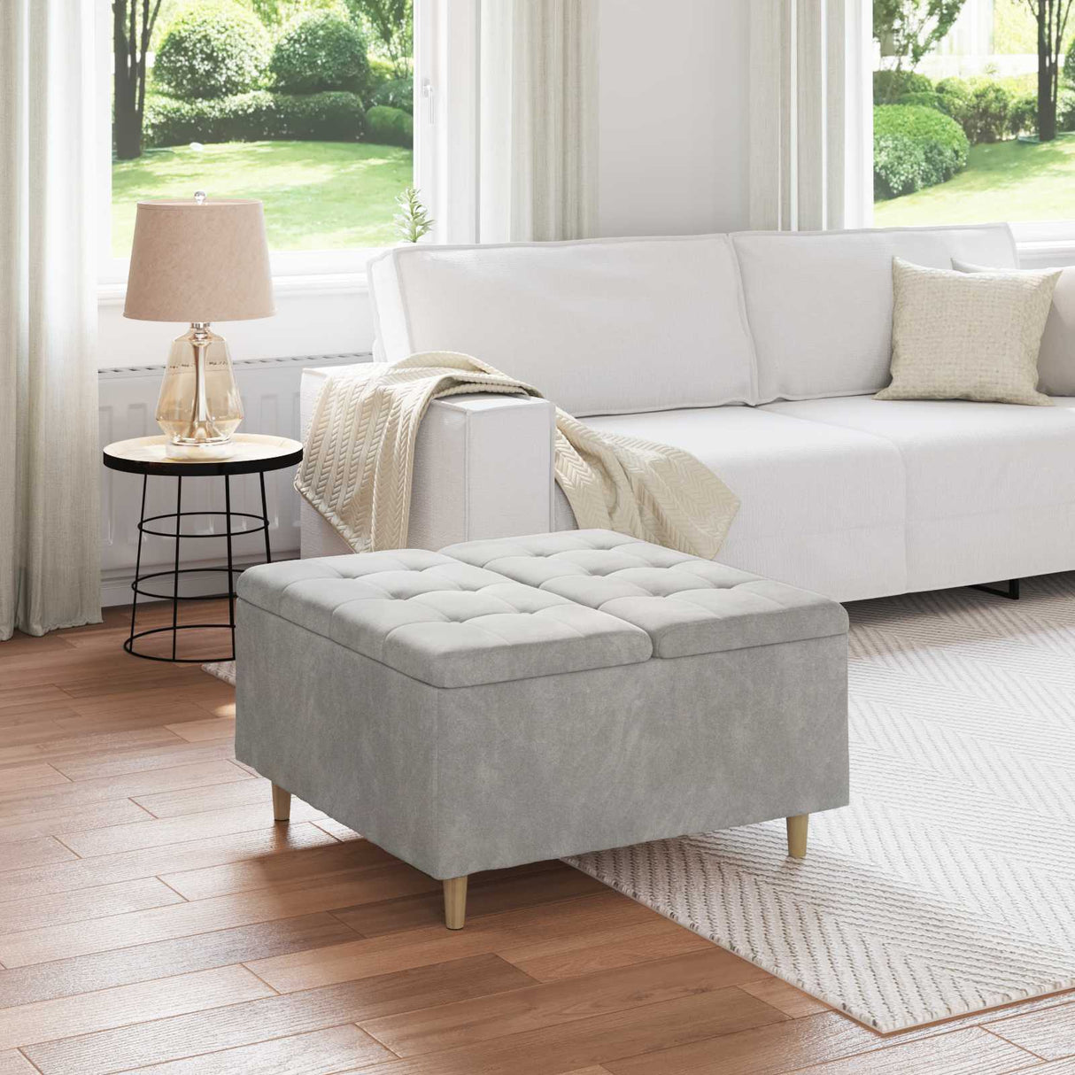 vidaXL Ottoman met opslag met kussen Lichtgrijs 40 x 40 x 45 cm Stof