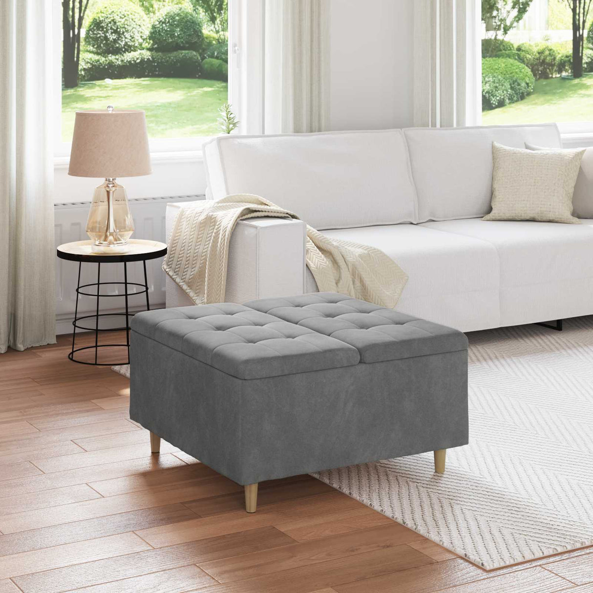 vidaXL Ottoman met opslag met kussen Lichtgrijs 40 x 40 x 45 cm Stof