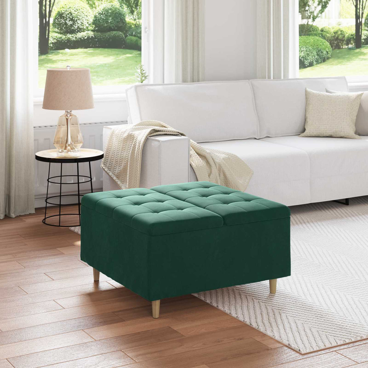 vidaXL Ottoman met opslag met kussen Lichtgrijs 40 x 40 x 45 cm Stof