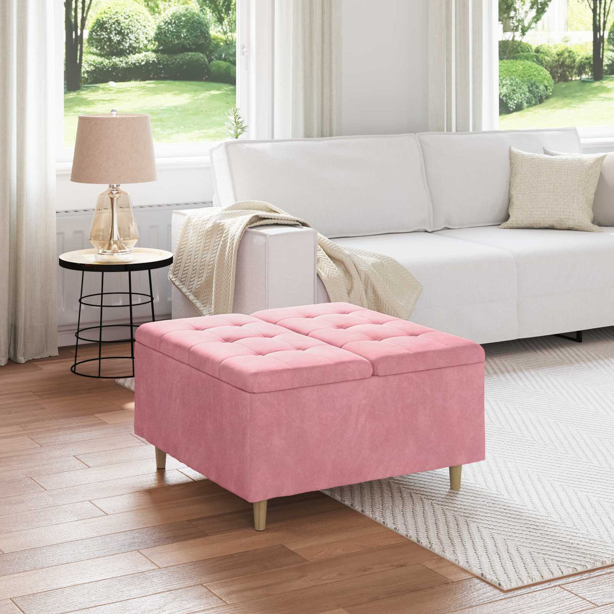 vidaXL Ottoman met opslag met kussen Lichtgrijs 40 x 40 x 45 cm Stof