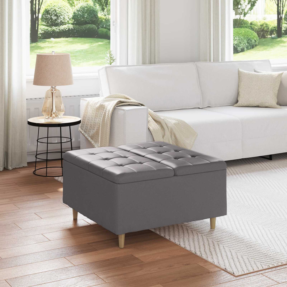 vidaXL Ottoman met opslag met kussen Lichtgrijs 40 x 40 x 45 cm Stof
