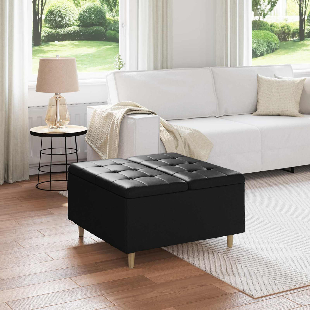 vidaXL Ottoman met opslag met kussen Lichtgrijs 40 x 40 x 45 cm Stof