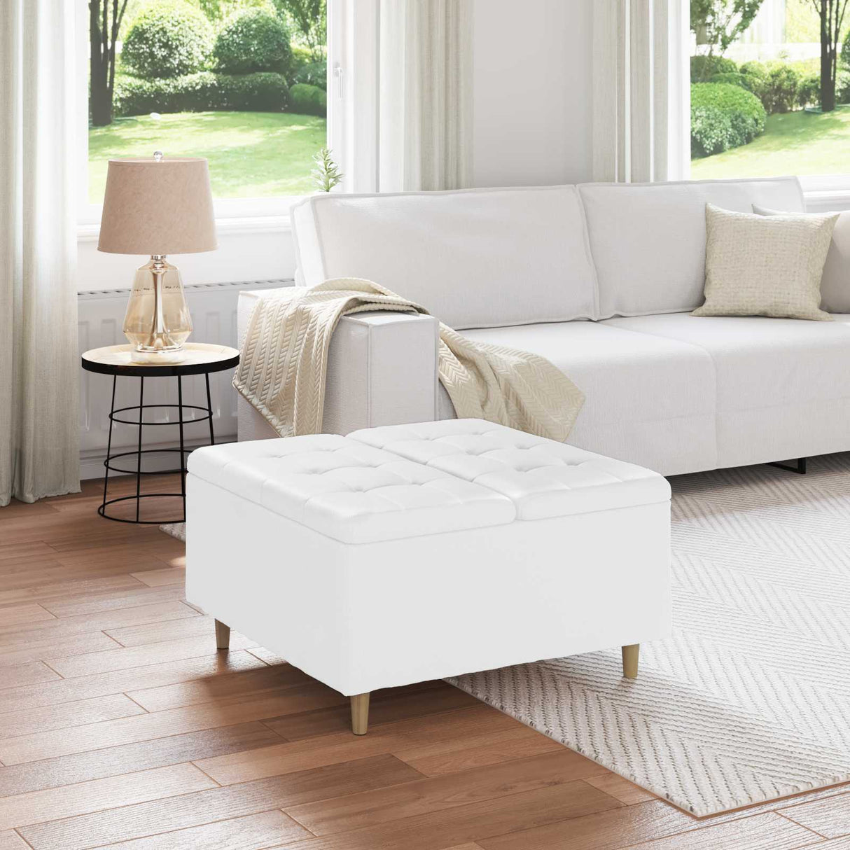 vidaXL Ottoman met opslag met kussen Lichtgrijs 40 x 40 x 45 cm Stof