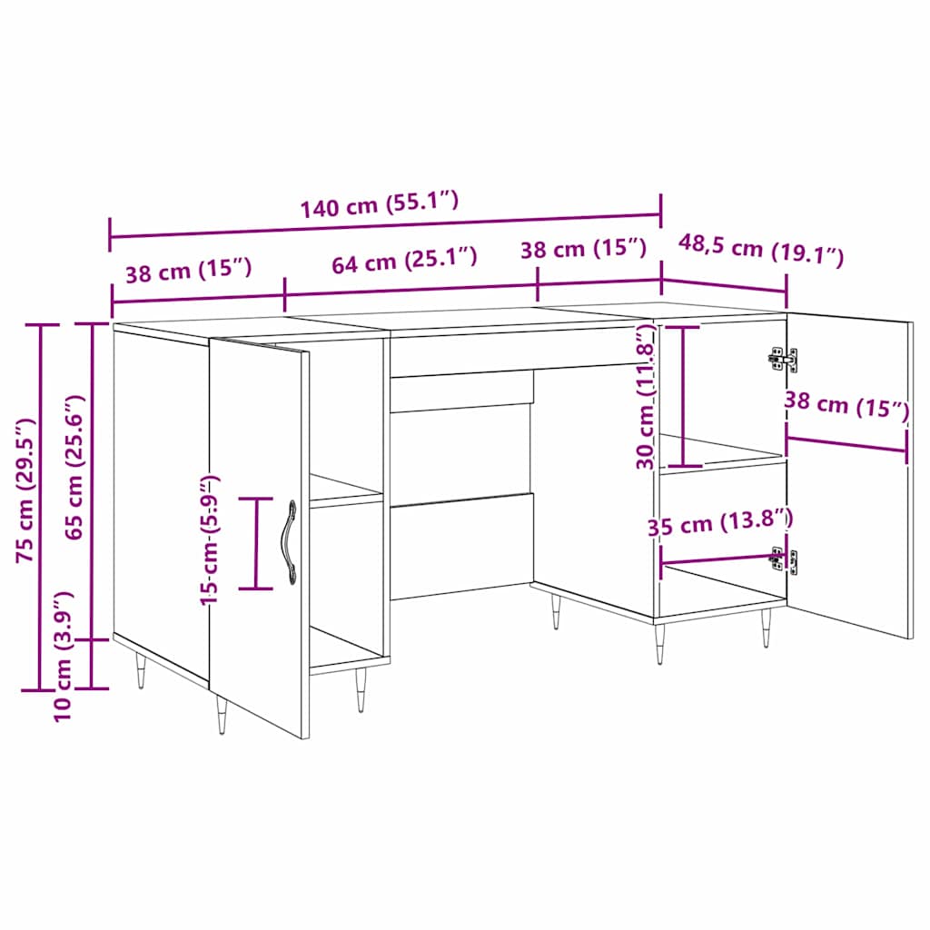 vidaXL Desk 140x50x75 cm engineered wood white