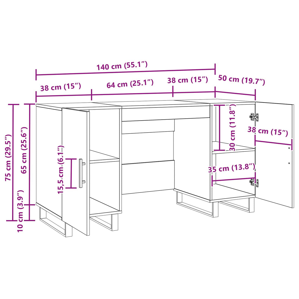 vidaXL Bureau 140x50x75 cm bewerkt hout wit