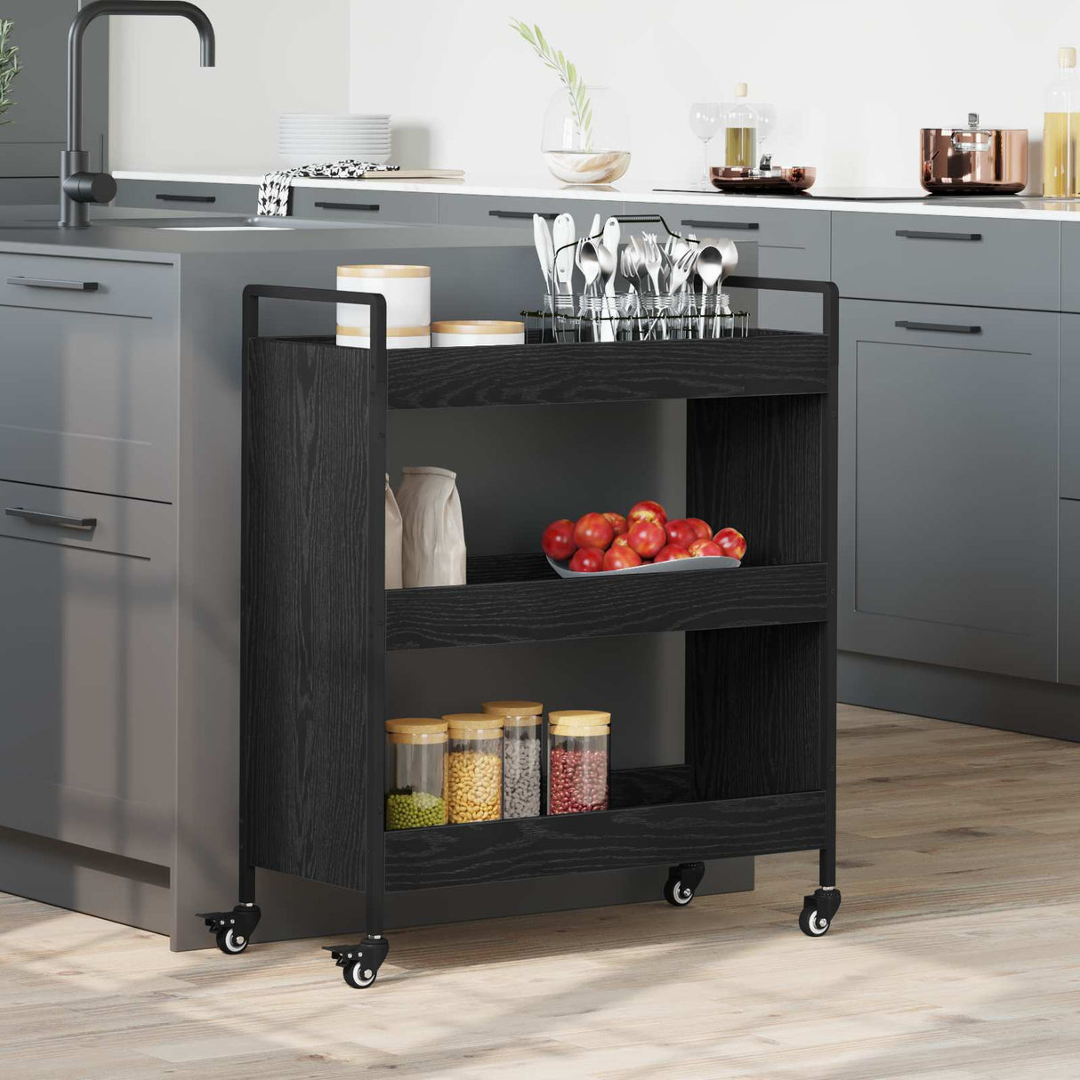 vidaXL Keukentrolley 70x30x82 cm bewerkt hout zwart
