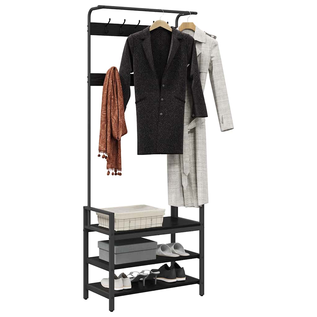 vidaXL Coat Rack with Shelf Black Oak 75 x 34 x 184 cm Engineered Wood