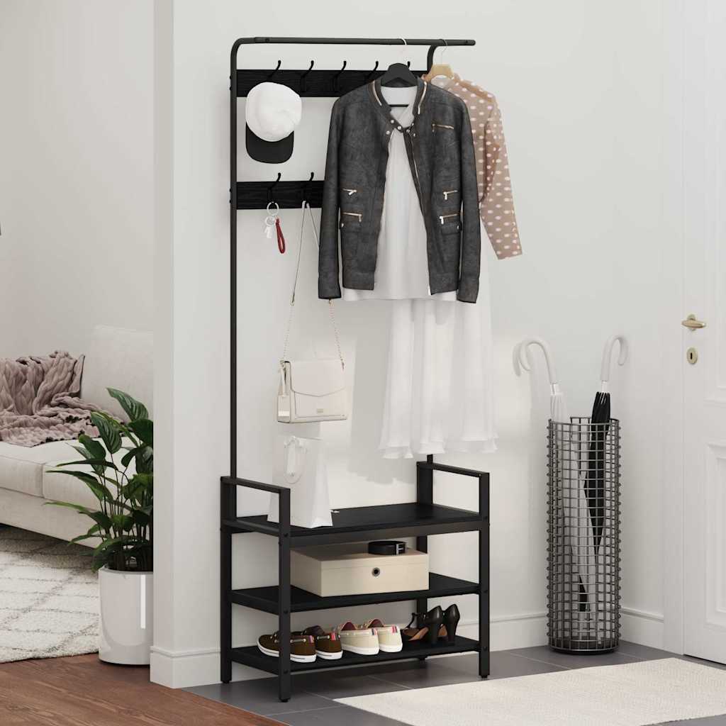 vidaXL Coat Rack with Shelf Black Oak 75 x 34 x 184 cm Engineered Wood