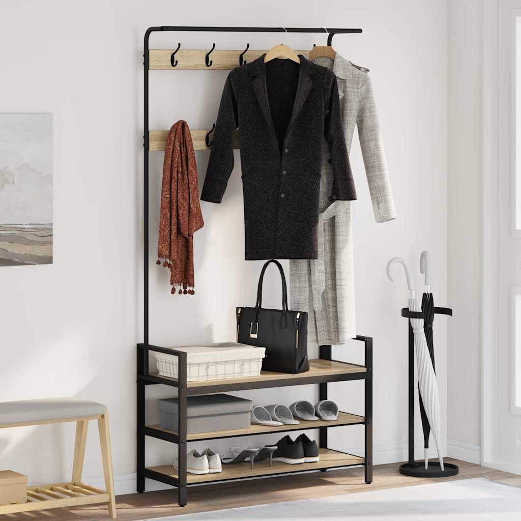 vidaXL Coat Rack with Shelf Black Oak 75 x 34 x 184 cm Engineered Wood