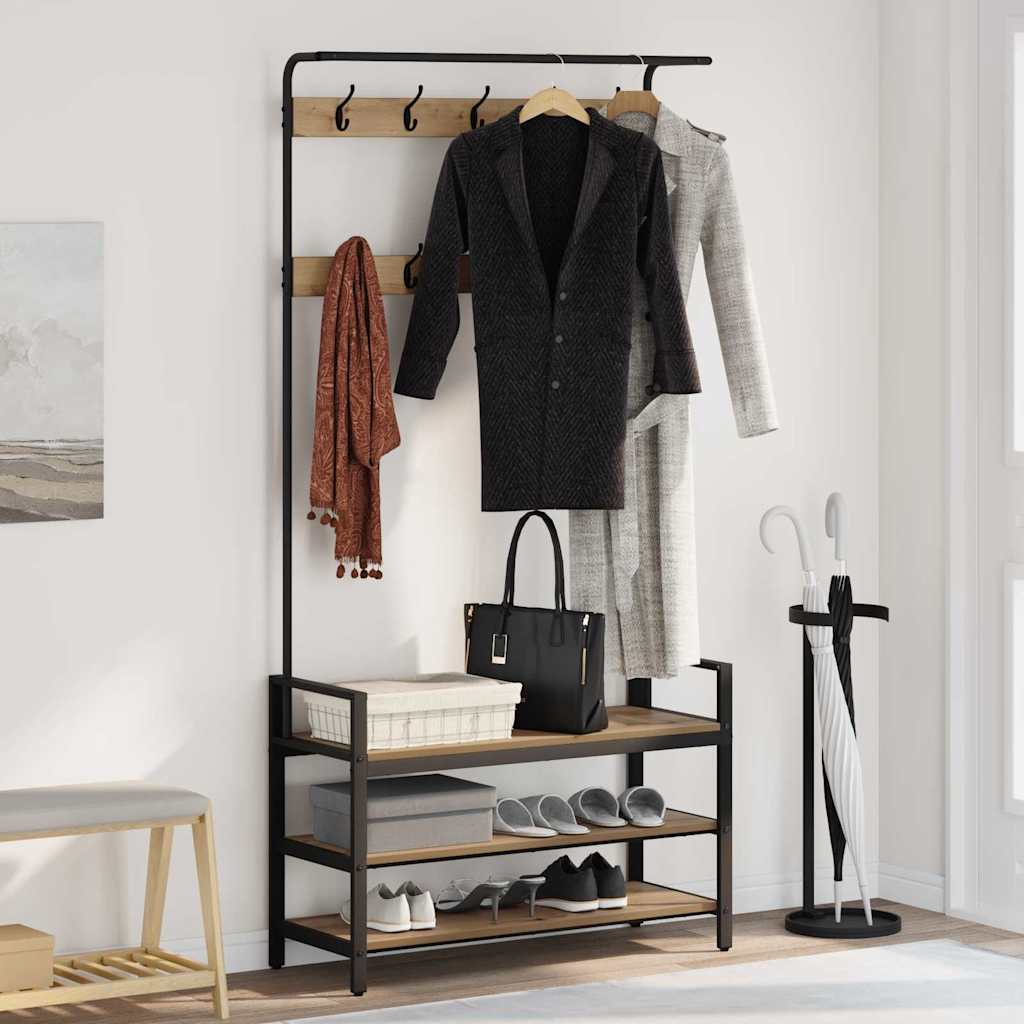 vidaXL Coat Rack with Shelf Black Oak 75 x 34 x 184 cm Engineered Wood