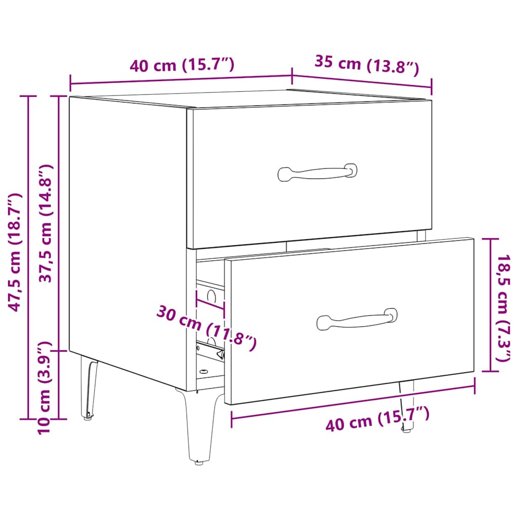 vidaXL Nachtkastje 40x35x47,5 cm wit