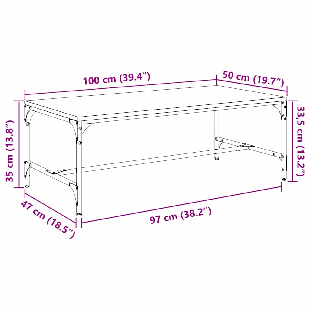 vidaXL Salontafel 100x50x40 cm bewerkt hout zwart eikenkleurig