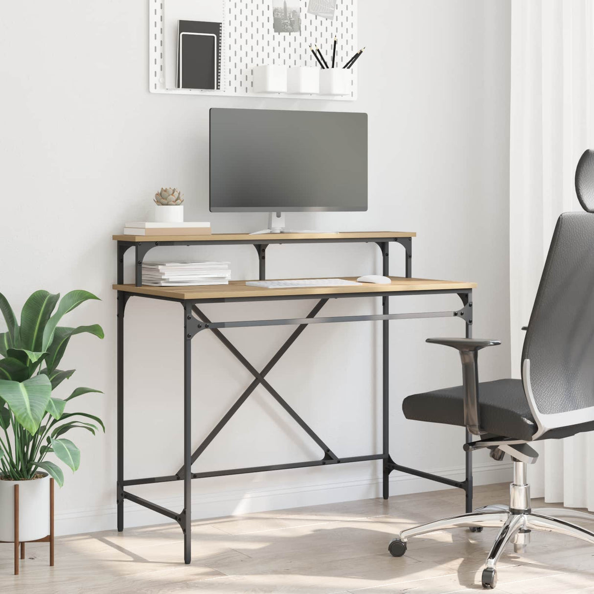 vidaXL Bureau 100x50x90 cm bewerkt hout en ijzer sonoma eikenkleur