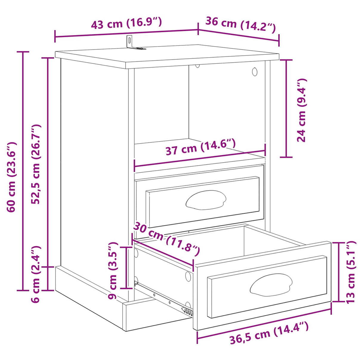 vidaXL Nightstand 43x36x60 cm white