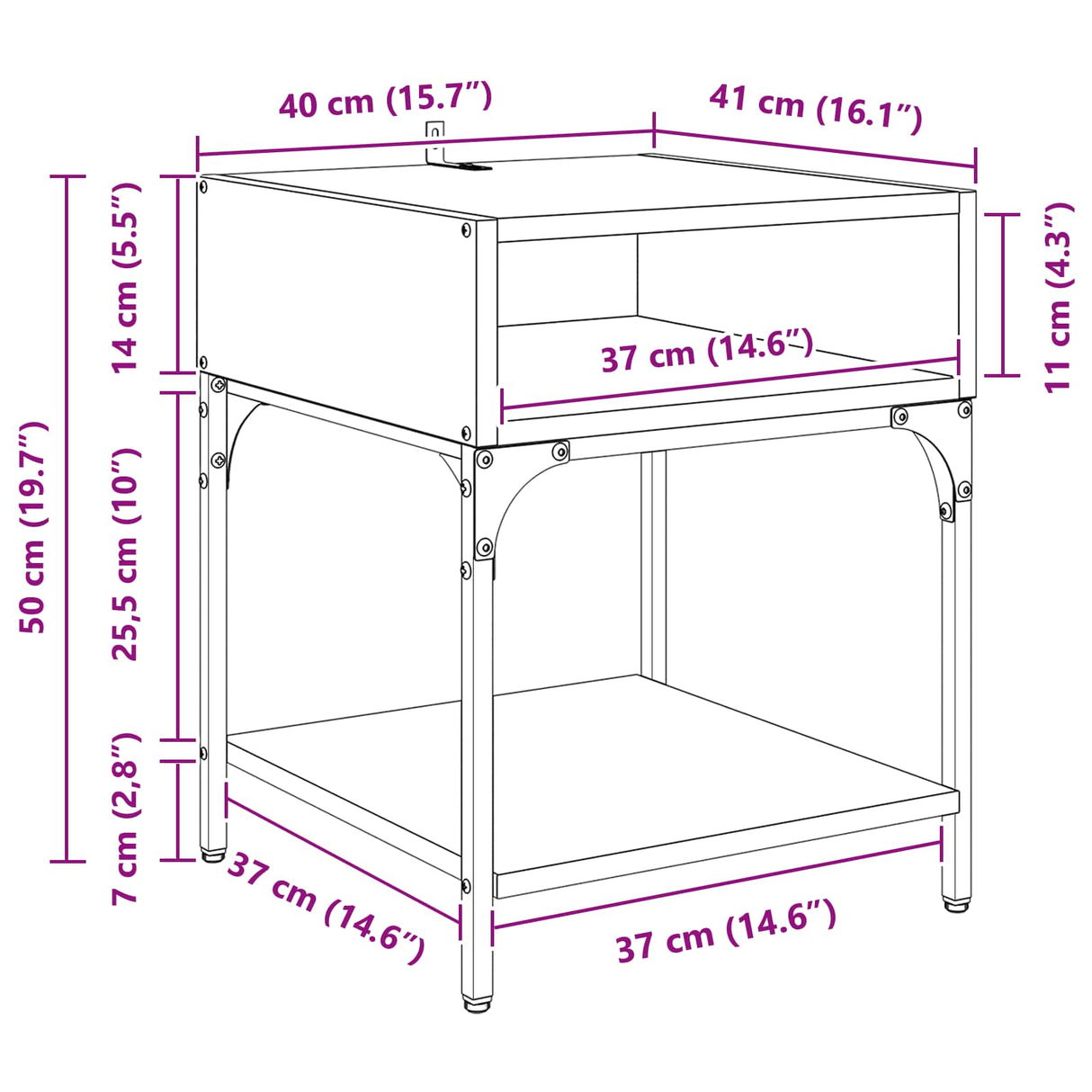 vidaXL Nightstand 40x41x50 cm engineered wood black