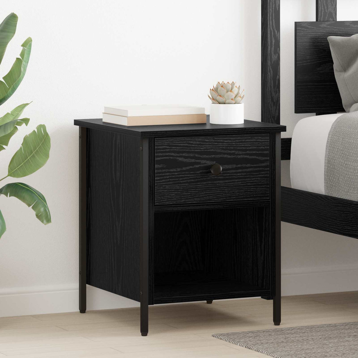 vidaXL Bedside cabinet 40x42x50 cm engineered wood black