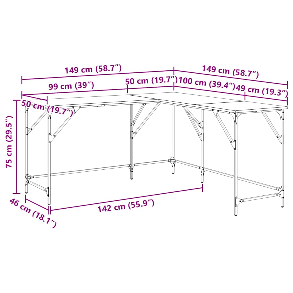 vidaXL Bureau 149x149x75 cm bewerkt hout zwart