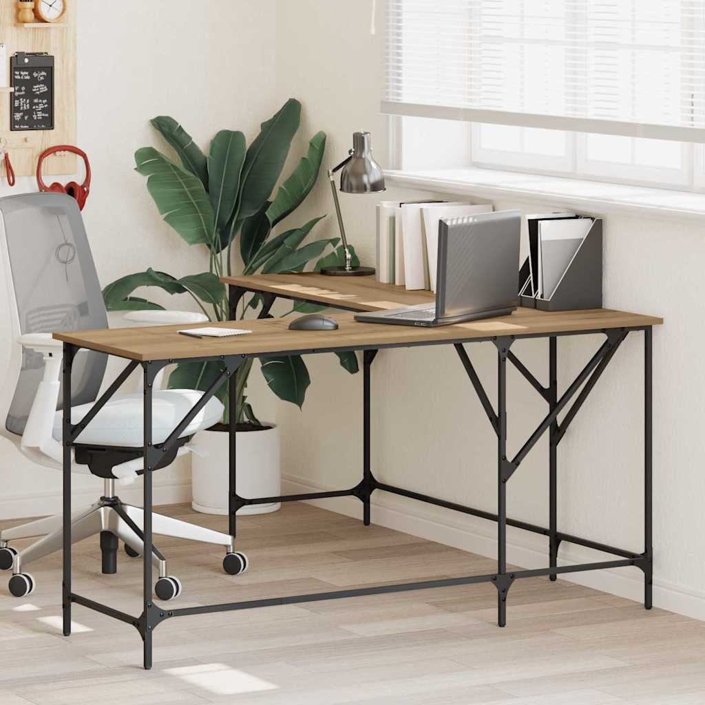 vidaXL Bureau 149x149x75 cm bewerkt hout zwart