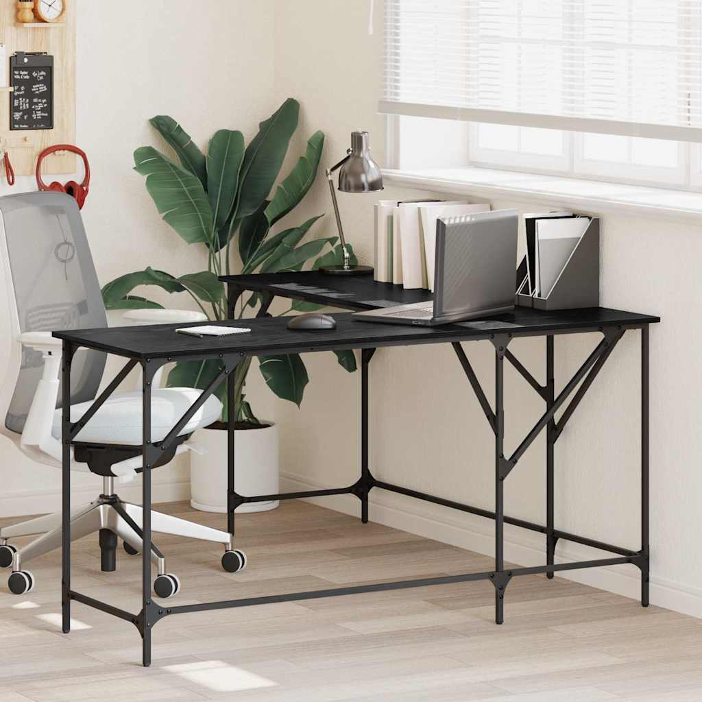 vidaXL Bureau 149x149x75 cm bewerkt hout zwart