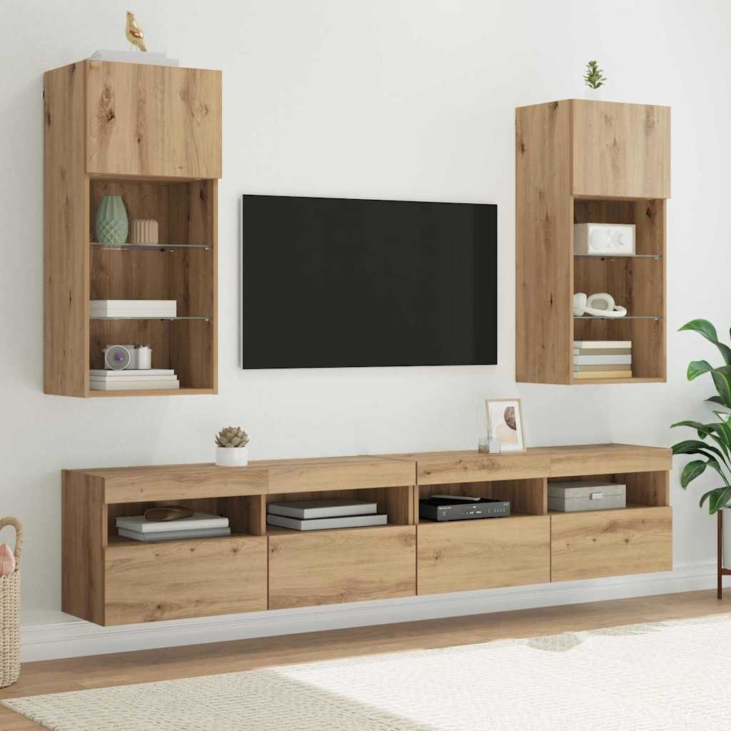 vidaXL TV Cabinets 2 pcs with LED lighting 30.5x30x60 cm white