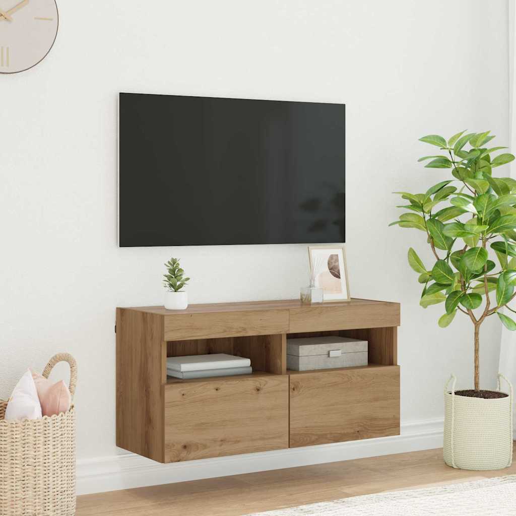 vidaXL Tv-wandmeubel met LED-verlichting 40x30x40 cm bruin eikenkleur