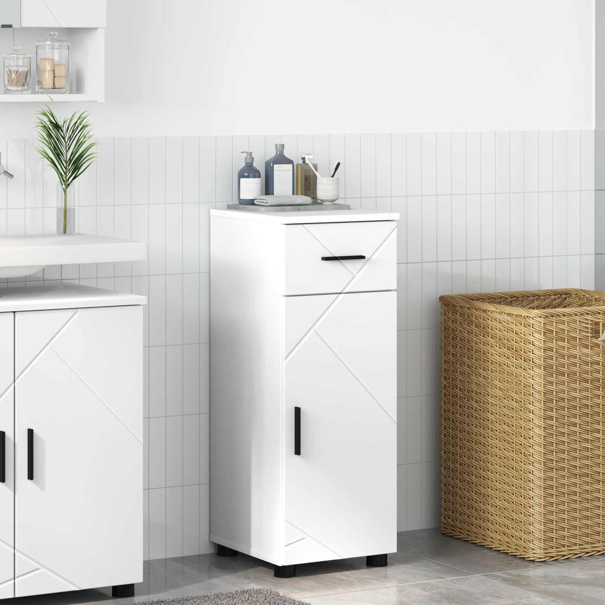 vidaXL Bathroom Cabinet with Drawer White 30x35x80 cm Engineered Wood & Metal