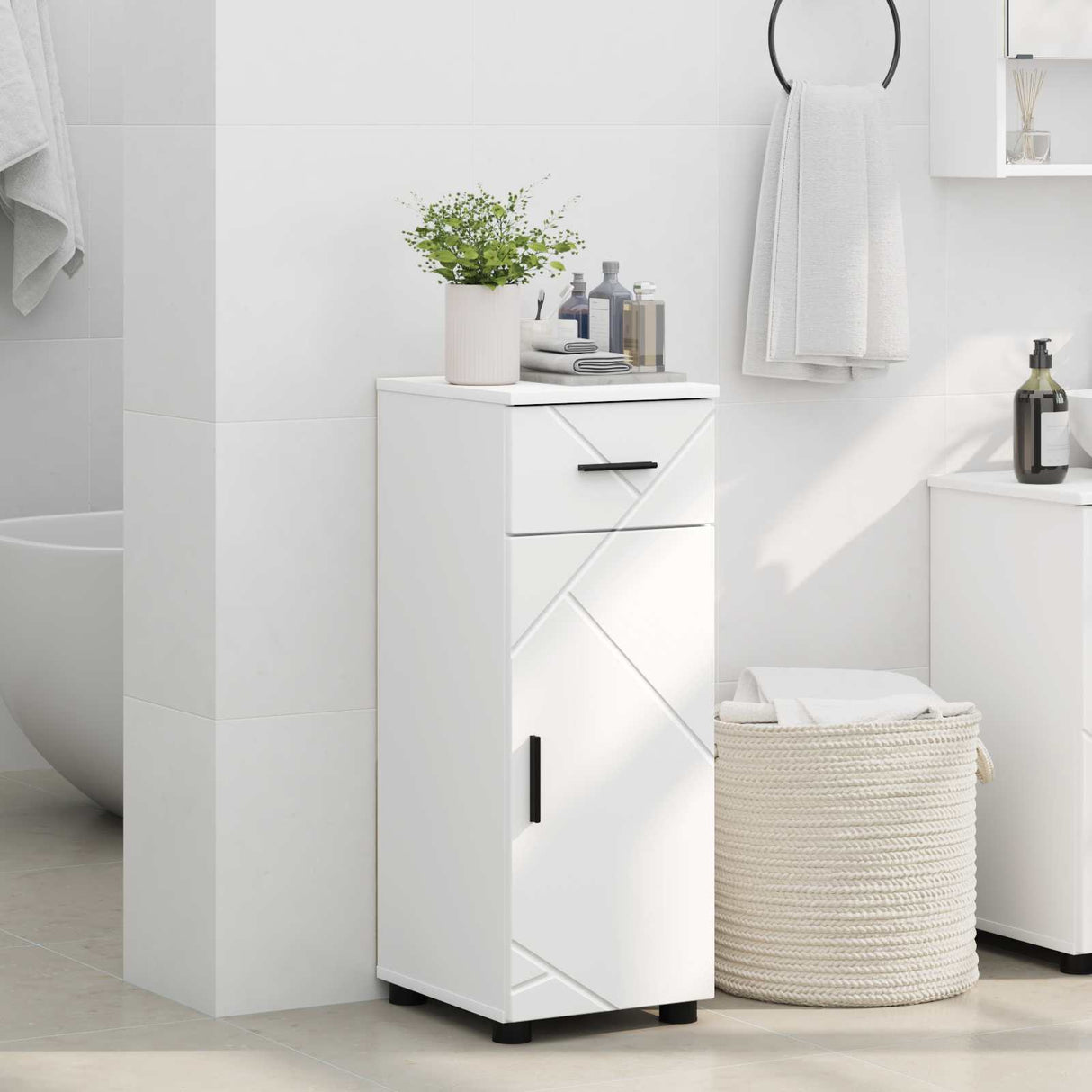 vidaXL Bathroom Cabinet with Drawer White 30x35x80 cm Engineered Wood & Metal