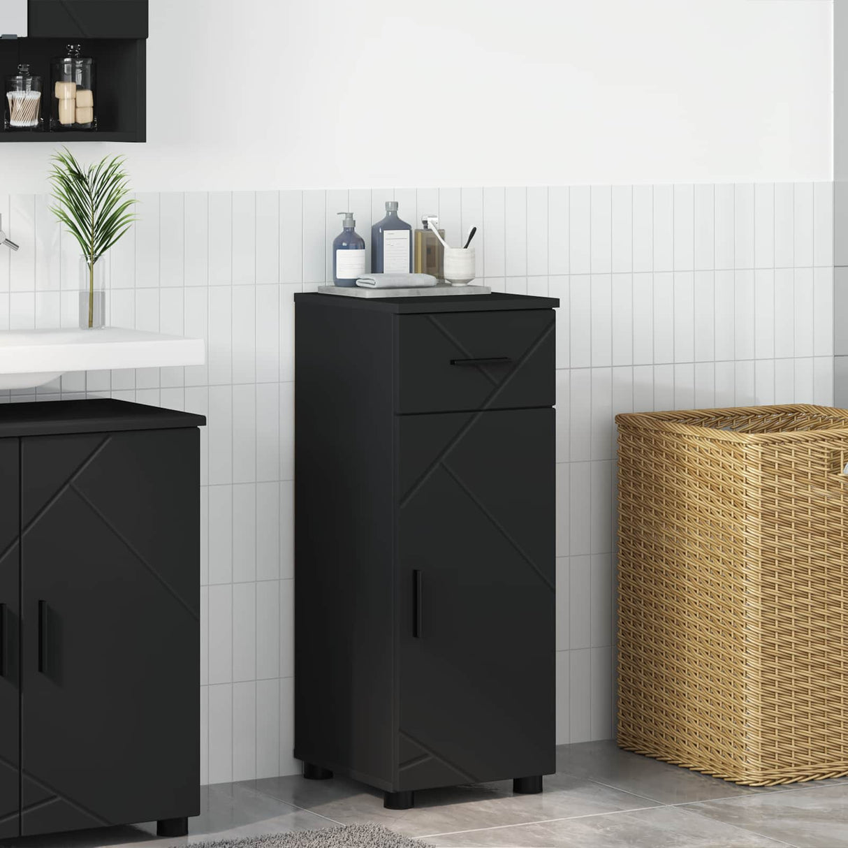 vidaXL Bathroom Cabinet with Drawer White 30x35x80 cm Engineered Wood & Metal