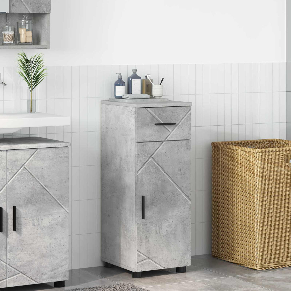 vidaXL Bathroom Cabinet with Drawer White 30x35x80 cm Engineered Wood & Metal