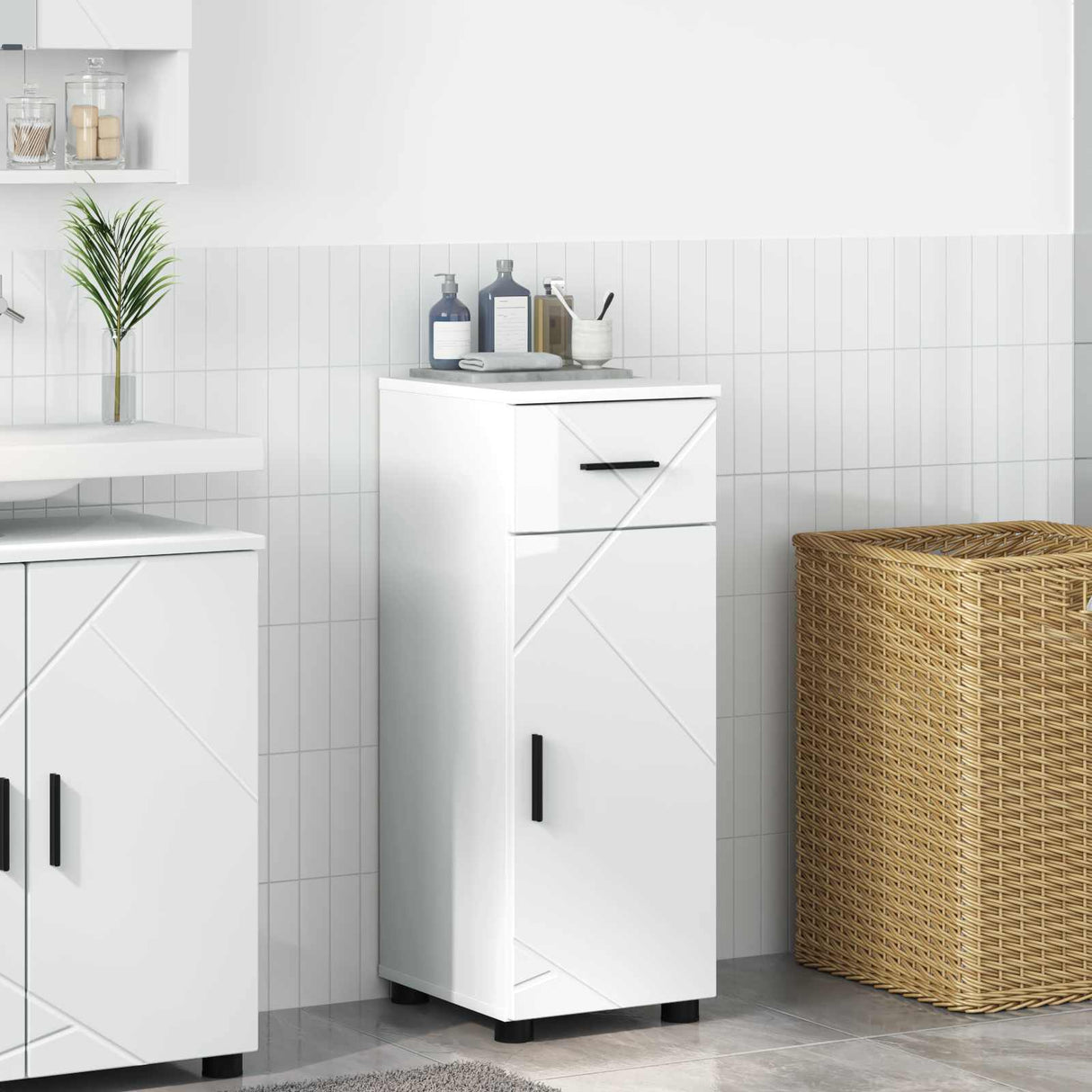 vidaXL Bathroom Cabinet with Drawer White 30x35x80 cm Engineered Wood & Metal