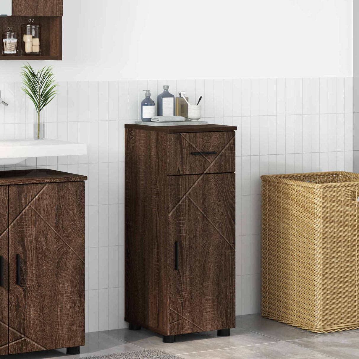 vidaXL Bathroom Cabinet with Drawer White 30x35x80 cm Engineered Wood & Metal