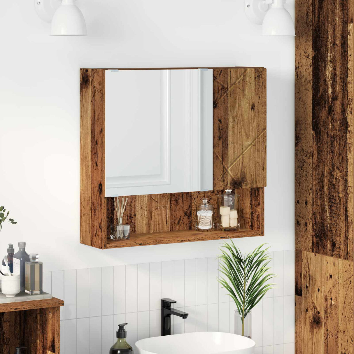 vidaXL Spiegelkast Wandgemonteerd Wit 59 x 17 x 55 cm Bewerkt hout