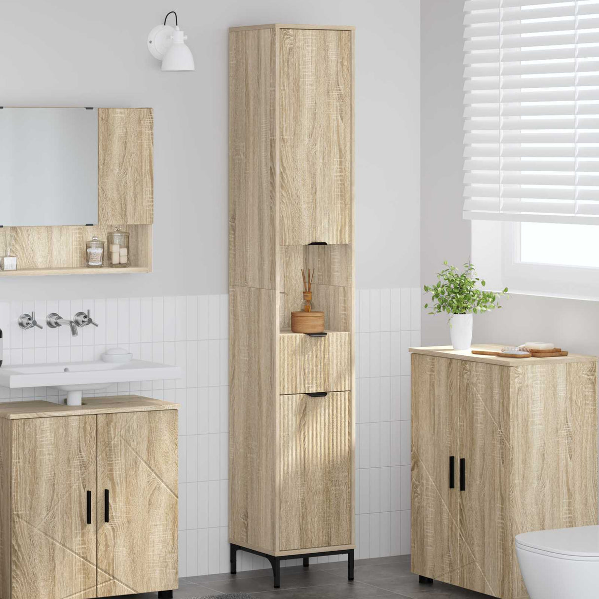 vidaXL Badkamerkast Wit 31,5 x 33 x 190 cm Bewerkt hout & Metaal