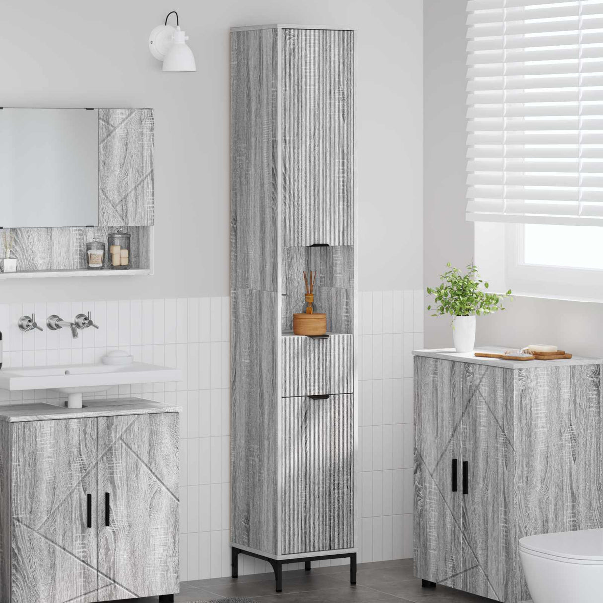 vidaXL Badkamerkast Wit 31,5 x 33 x 190 cm Bewerkt hout & Metaal
